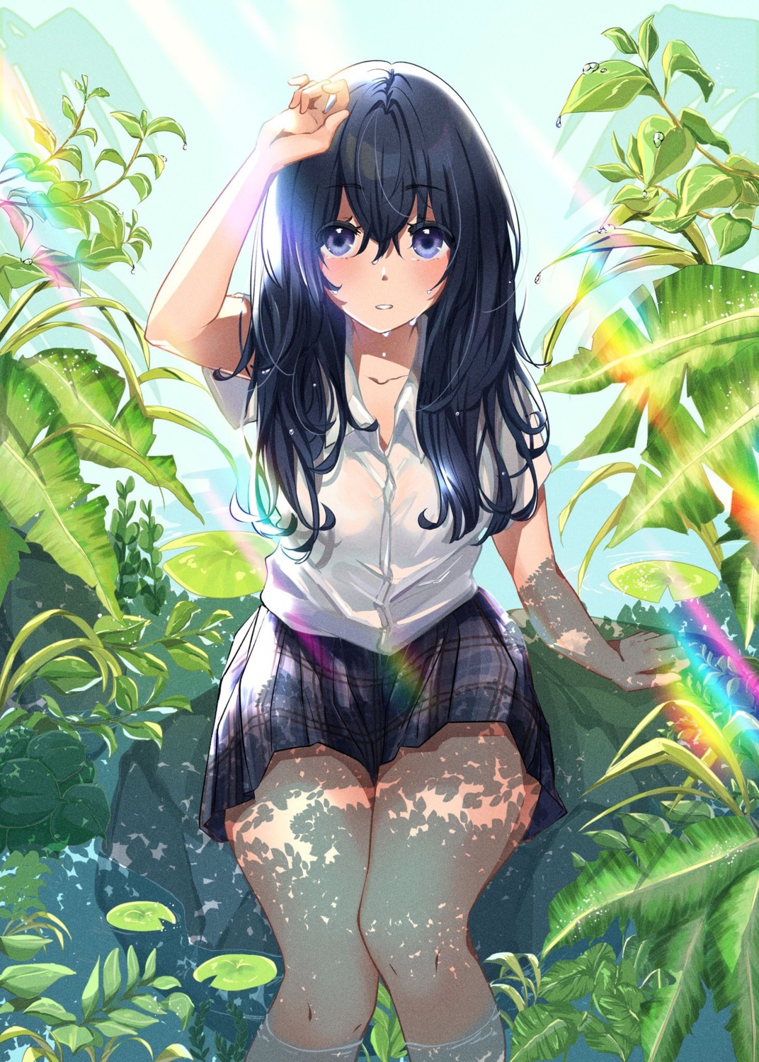 amaimomo see_through seifuku wet wet_clothes