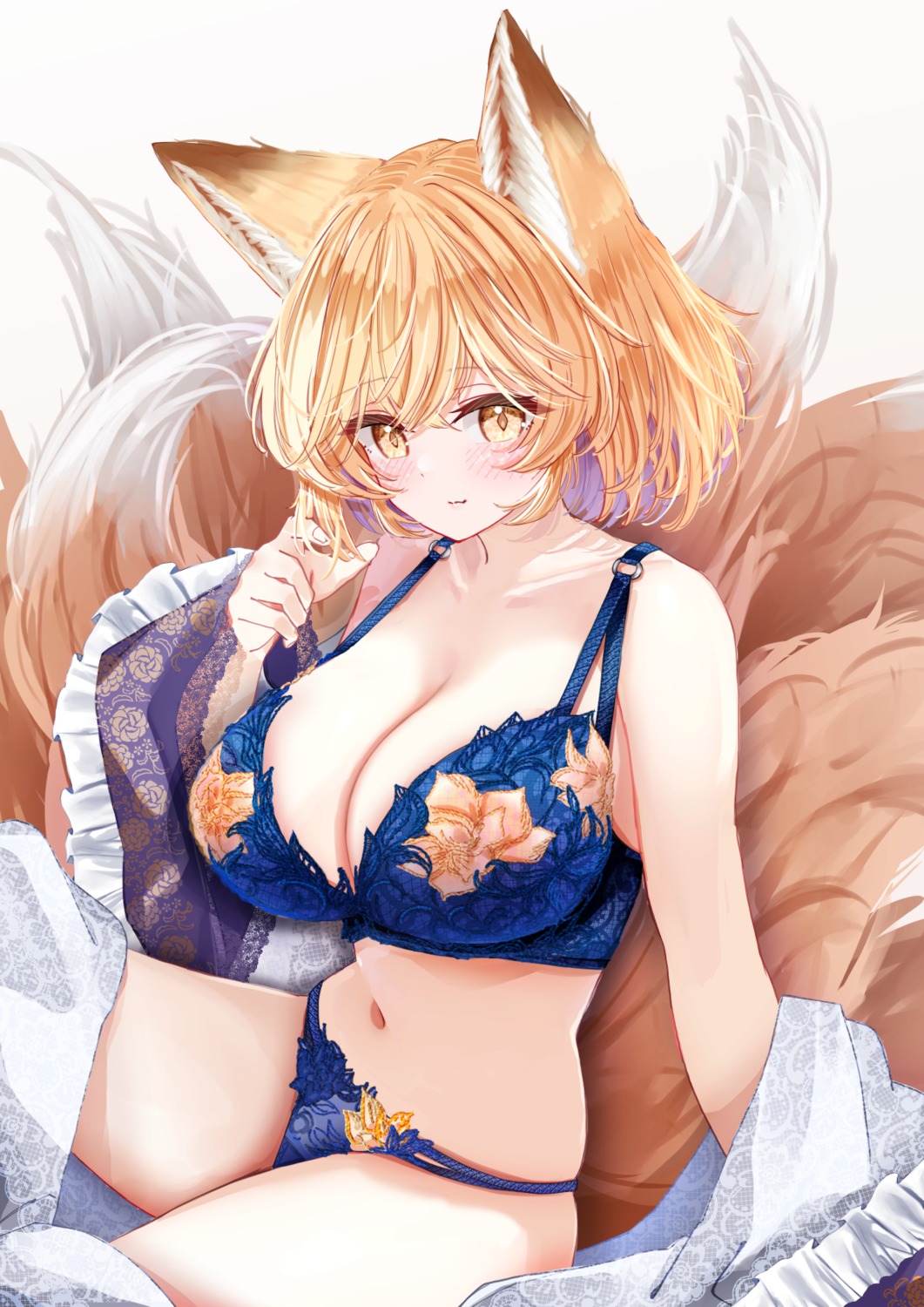 animal_ears bra kitsune lingerie open_shirt pantsu sarasadou_dan tail touhou yakumo_ran