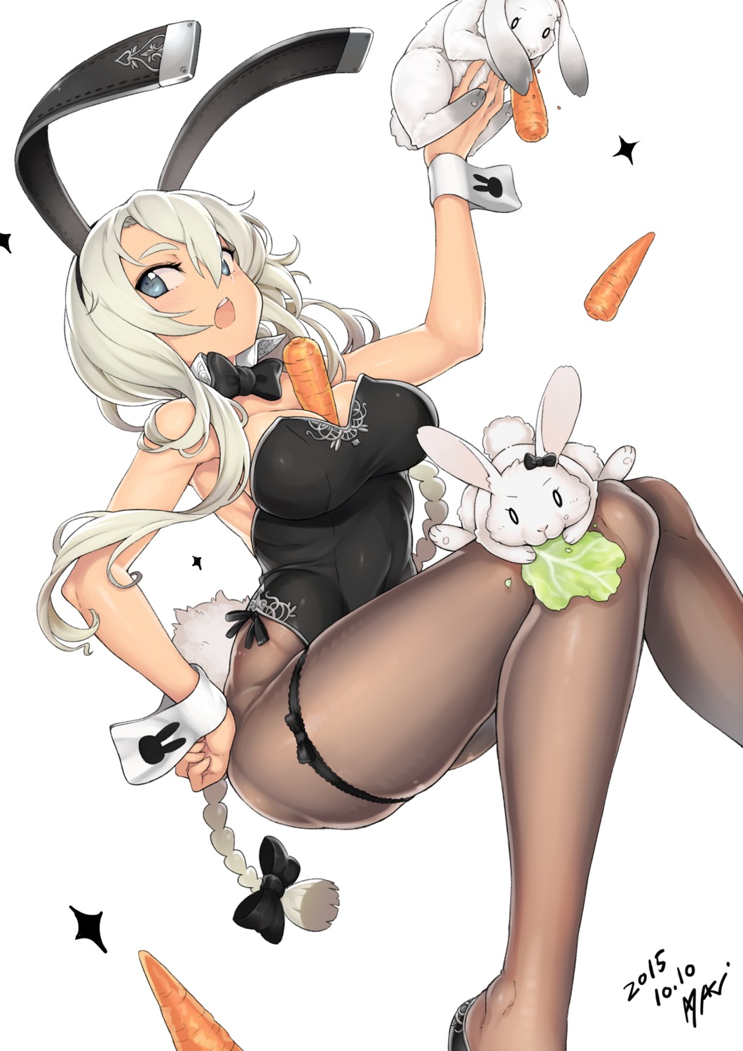 animal_ears ayaki bunny_ears bunny_girl cleavage no_bra nopan pantyhose tail