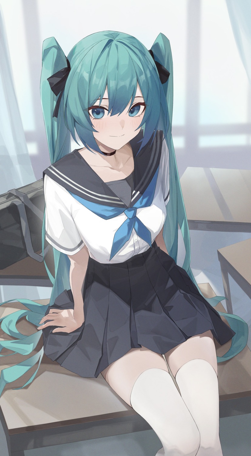 hatsune_miku seifuku thighhighs vocaloid xuegao_ice