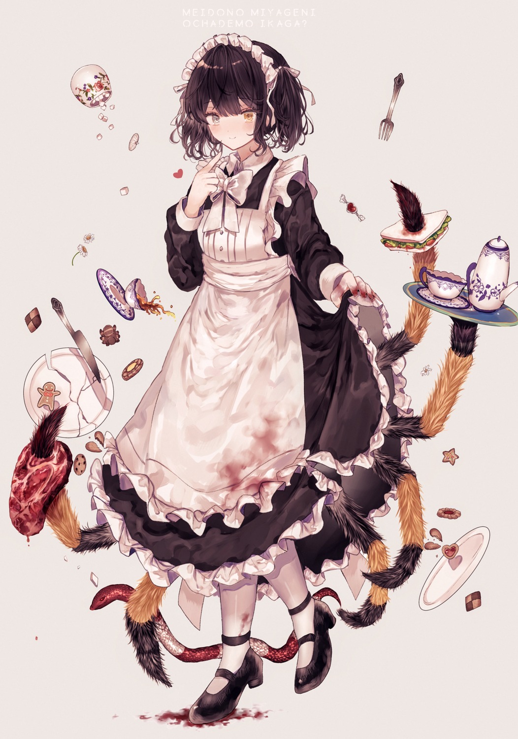 blood heels heterochromia maid monster_girl skirt_lift youka