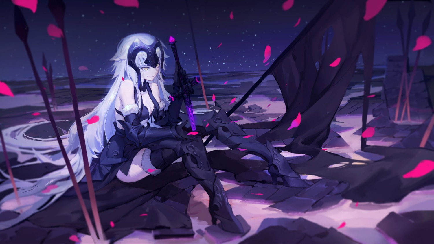 armor cleavage fate/grand_order gods heels jeanne_d'arc jeanne_d'arc_(alter)_(fate) sword