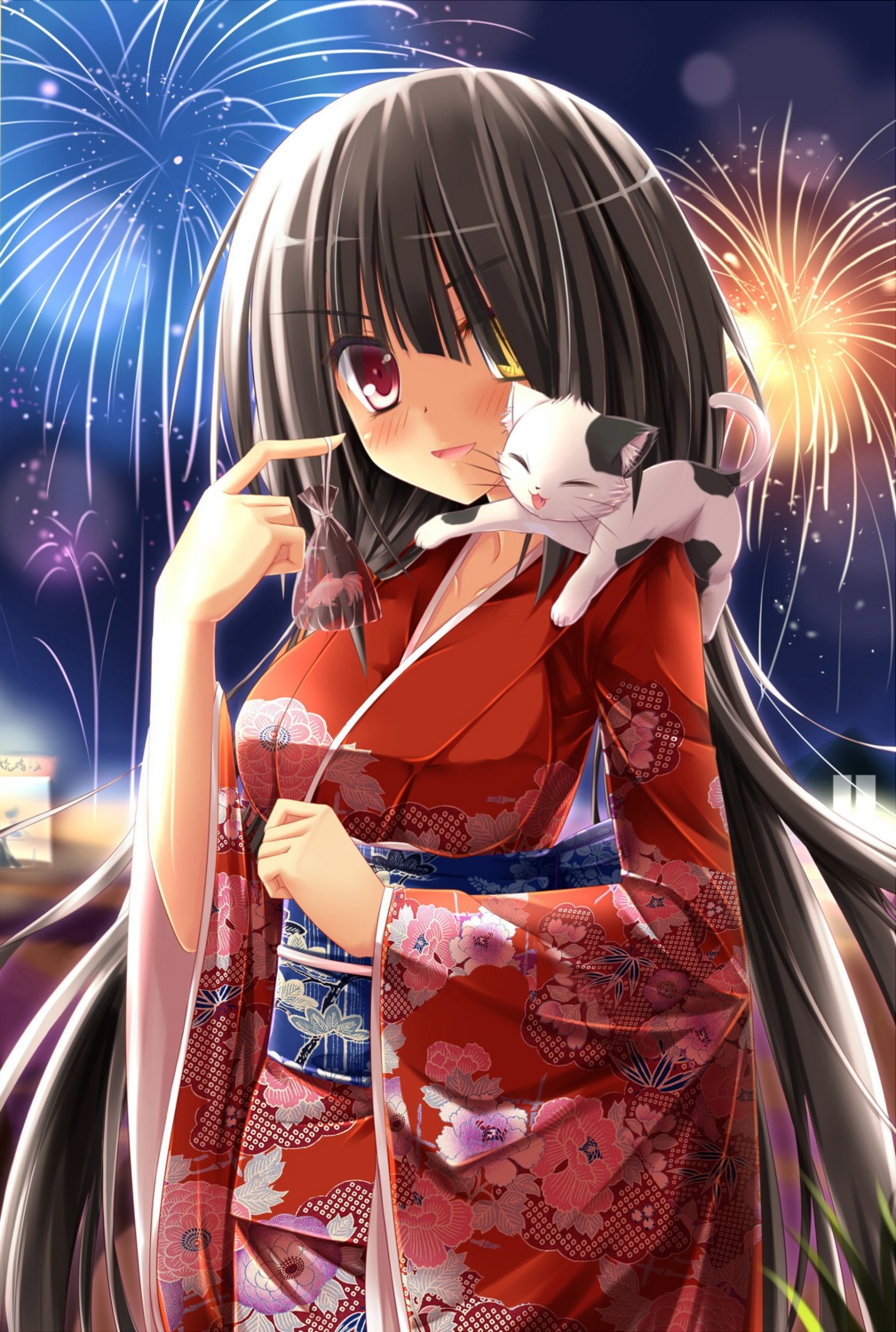 date_a_live heterochromia nanairo_fuusen neko tokisaki_kurumi yukata