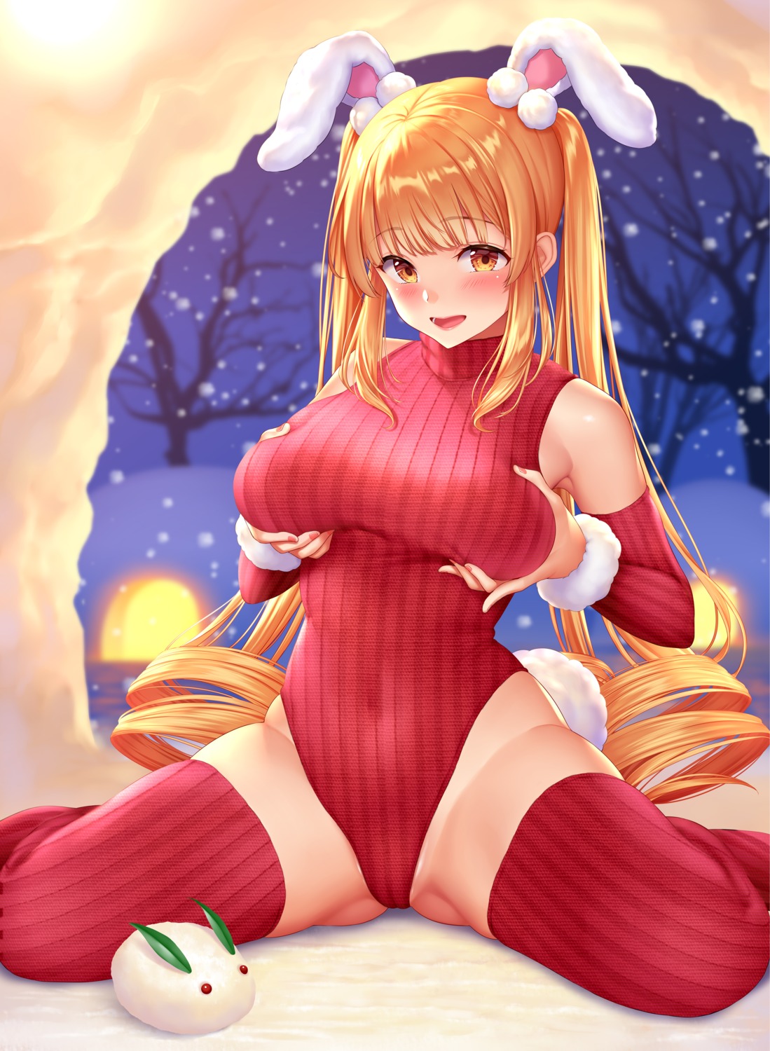 animal_ears breast_grab bunny_ears bunny_girl cameltoe re:shimashima sweater tail thighhighs