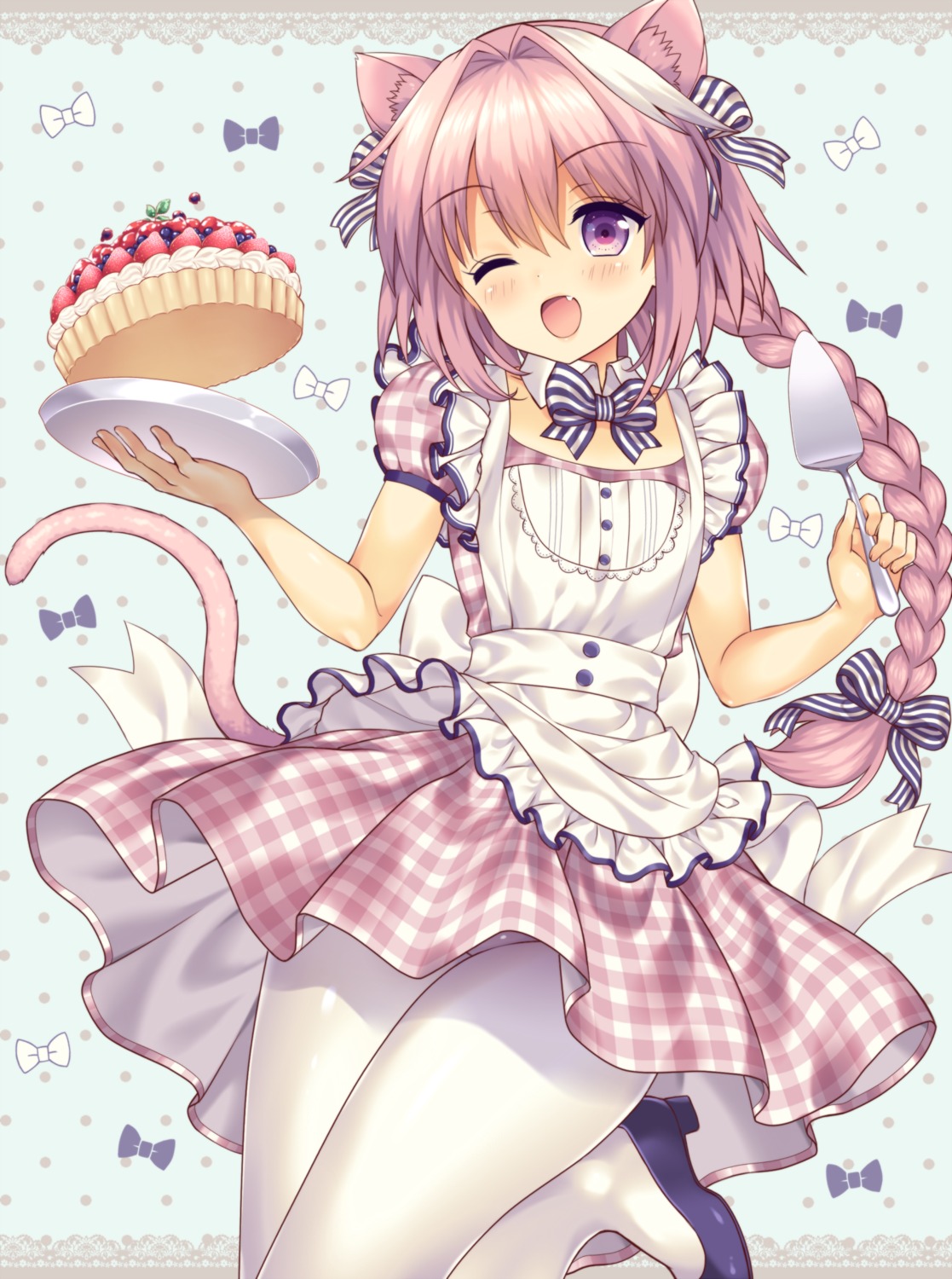 animal_ears astolfo_(fate) fate/apocrypha fate/grand_order fate/stay_night heels lyric nekomimi pantyhose tail trap waitress