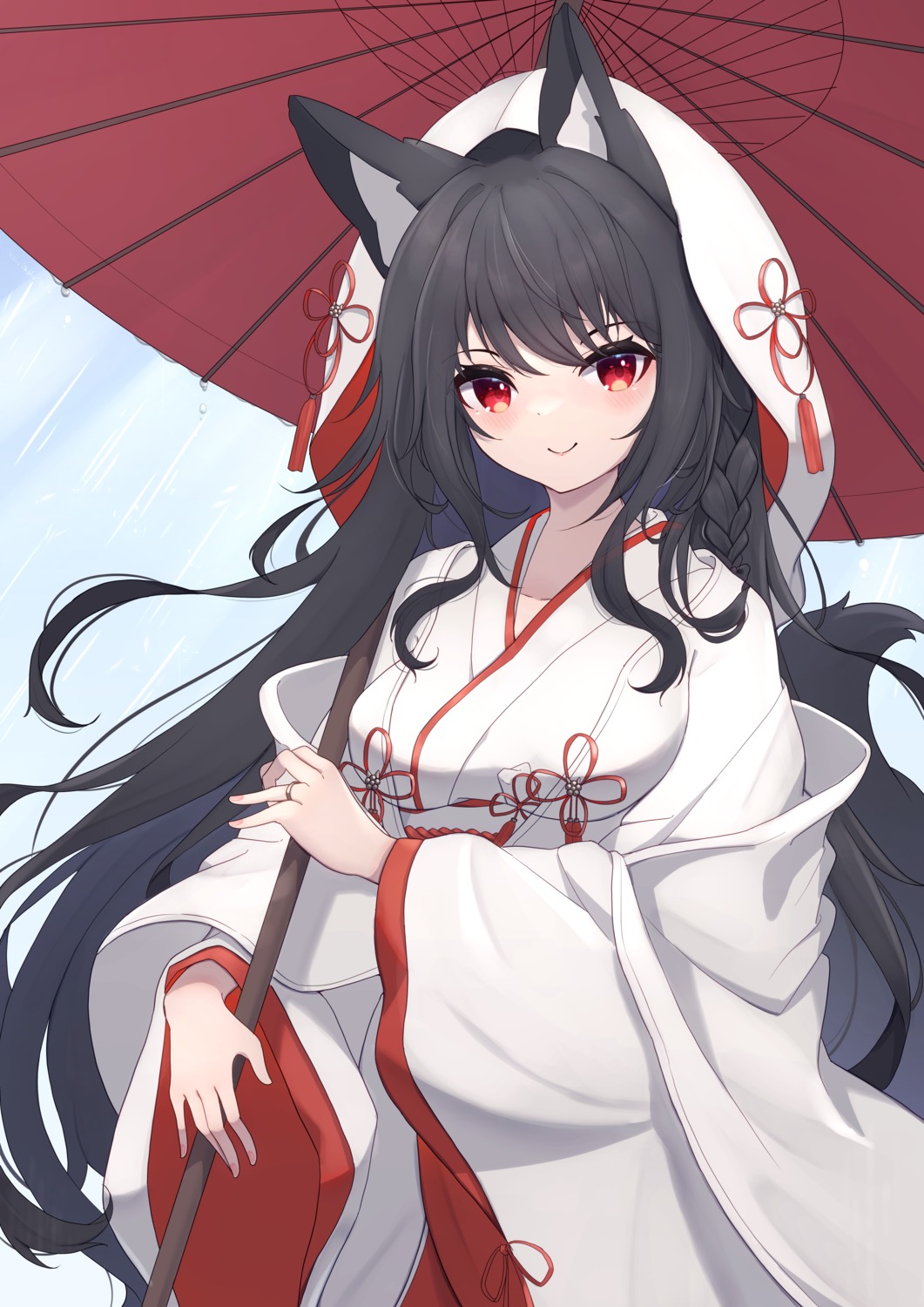 animal_ears hinata_(pixiv53862745) japanese_clothes kitsune tail umbrella