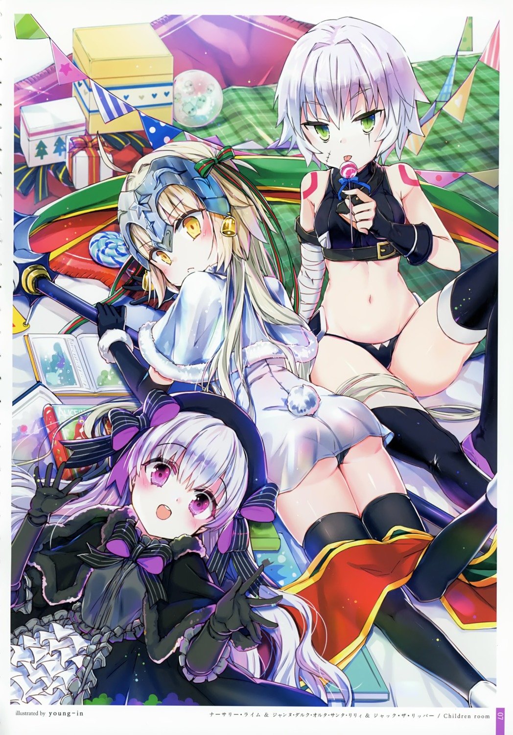 ass bandages fate/extra fate/grand_order fate/stay_night jack_the_ripper jeanne_d'arc_alter_santa_lily nursery_rhyme_(fate/extra) pantsu tail tattoo thighhighs weapon young-in