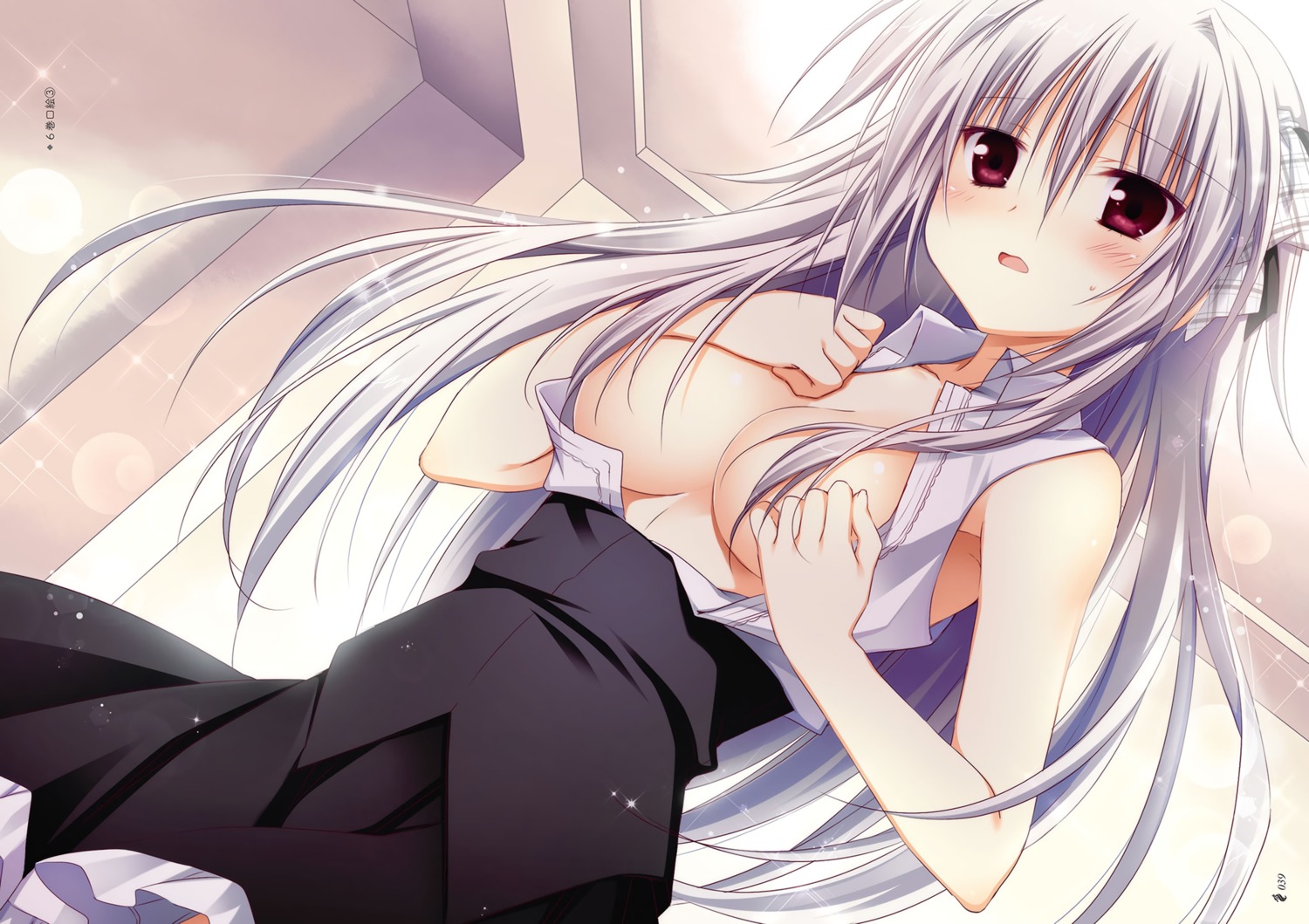 breast_hold breasts iris_freyja juuoumujin_no_fafnir korie_riko no_bra open_shirt seifuku