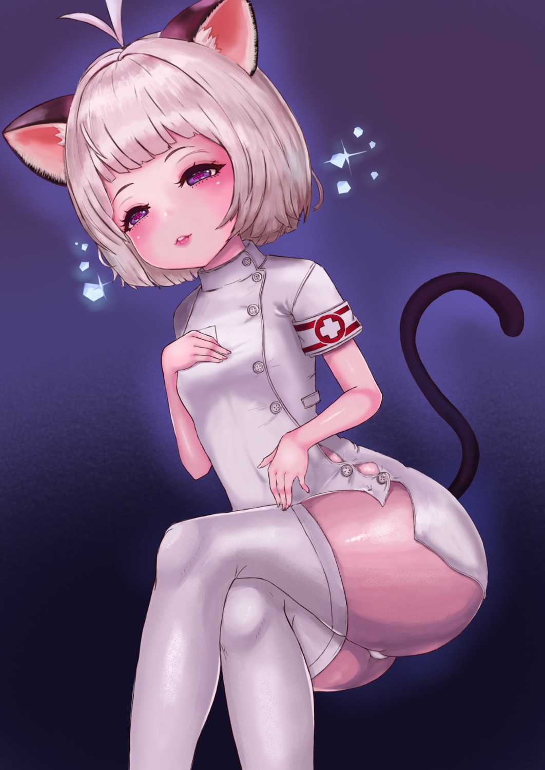 animal_ears breast_hold elin loli monushi nekomimi nurse pantsu tail tera_online thighhighs thong