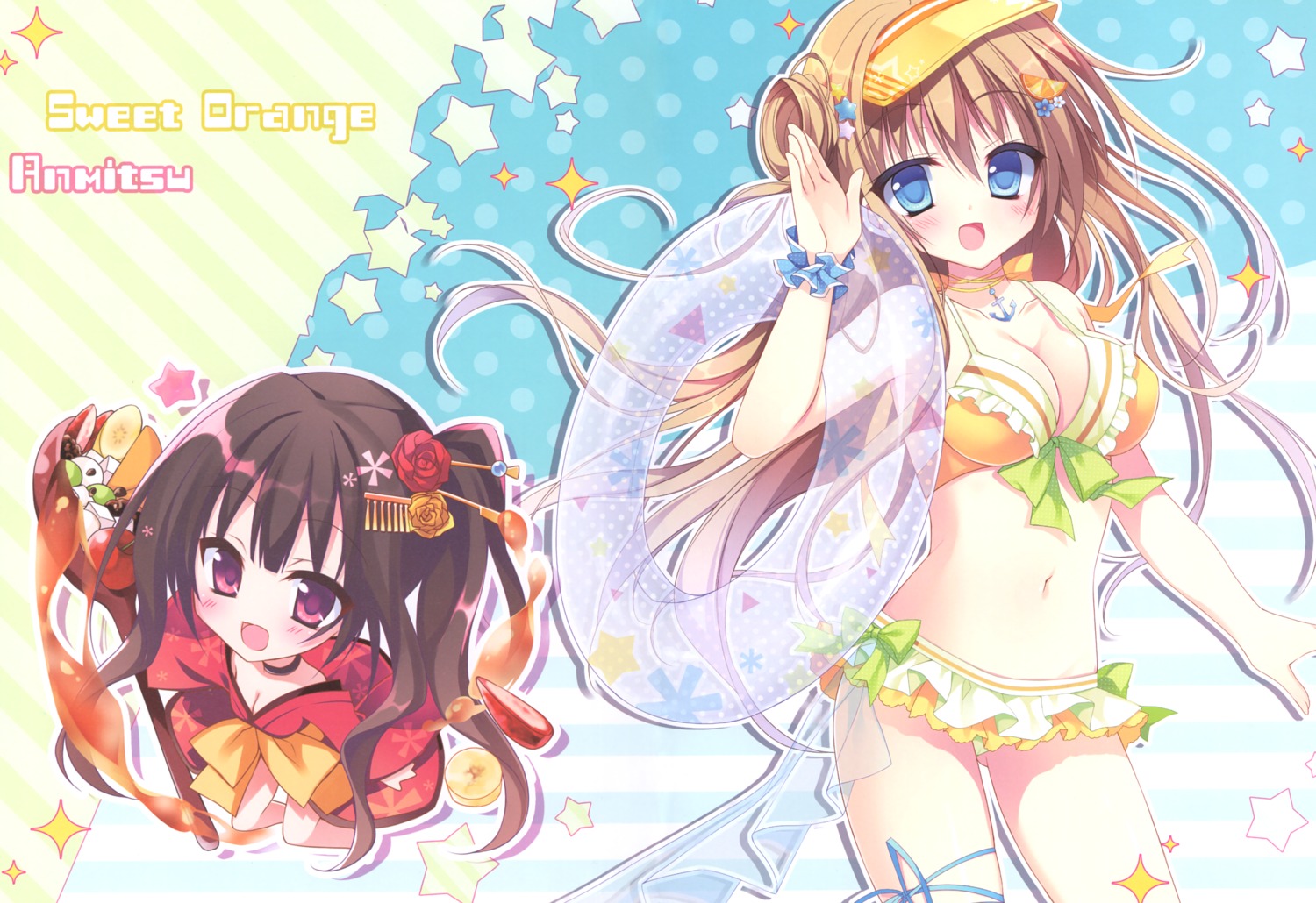 bikini chericot_rozel chibi cleavage japanese_clothes swimsuits tagme