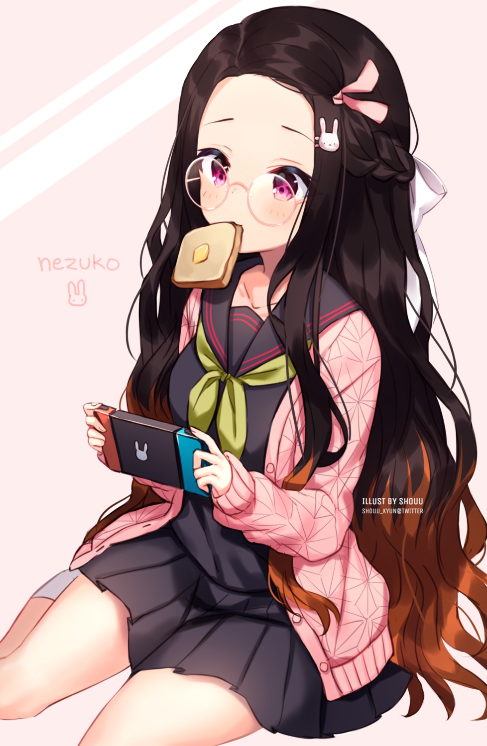 kamado_nezuko kimetsu_no_yaiba megane seifuku shouu-kun sweater