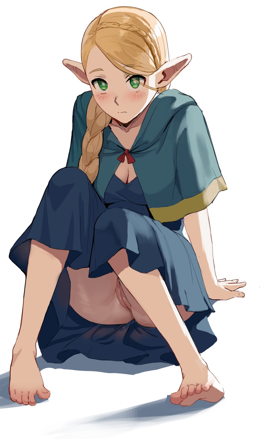 cleavage dungeon_meshi elf feet marcille_donato nopan pointy_ears pussy skirt_lift uncensored zefrableu