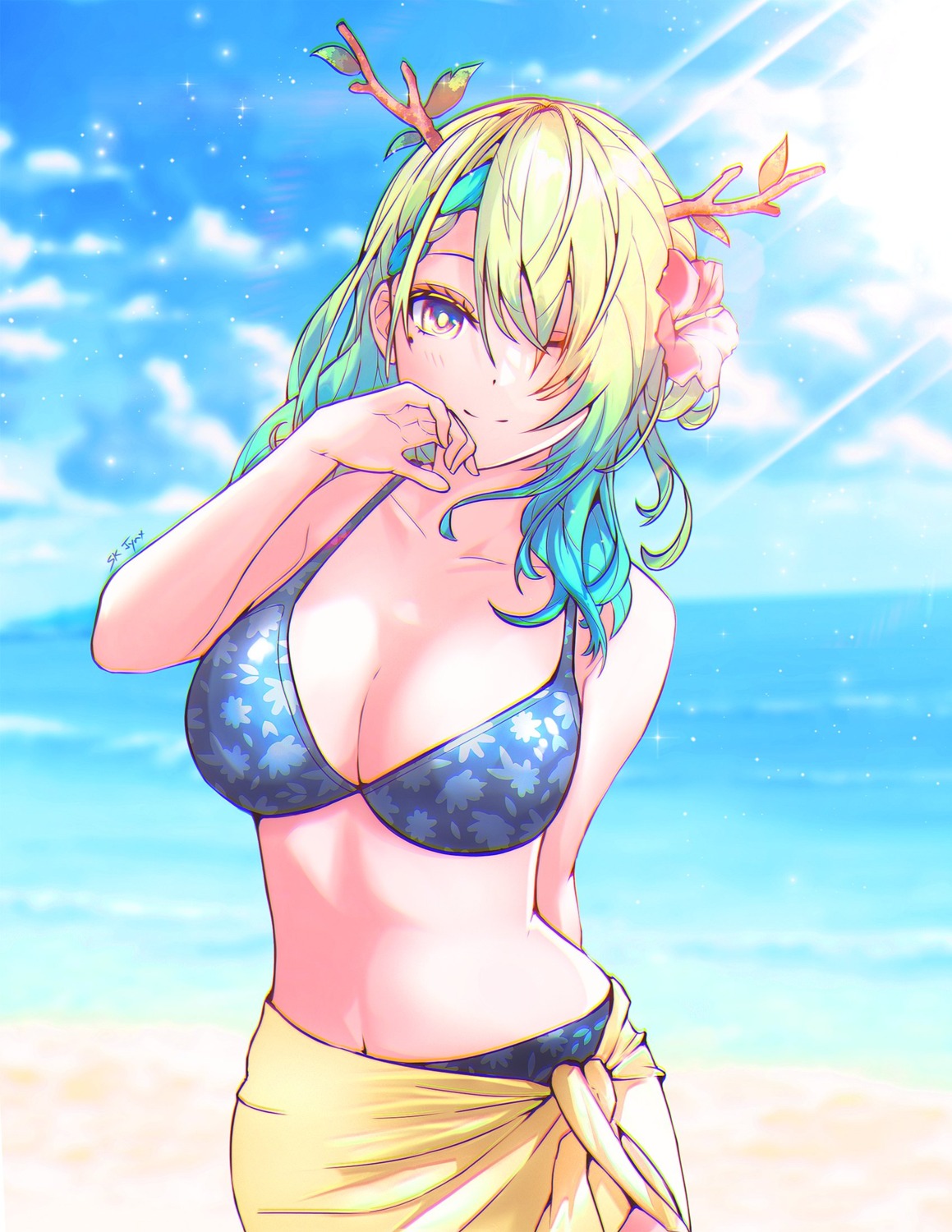 bikini ceres_fauna hololive hololive_english horns sk_jynx swimsuits