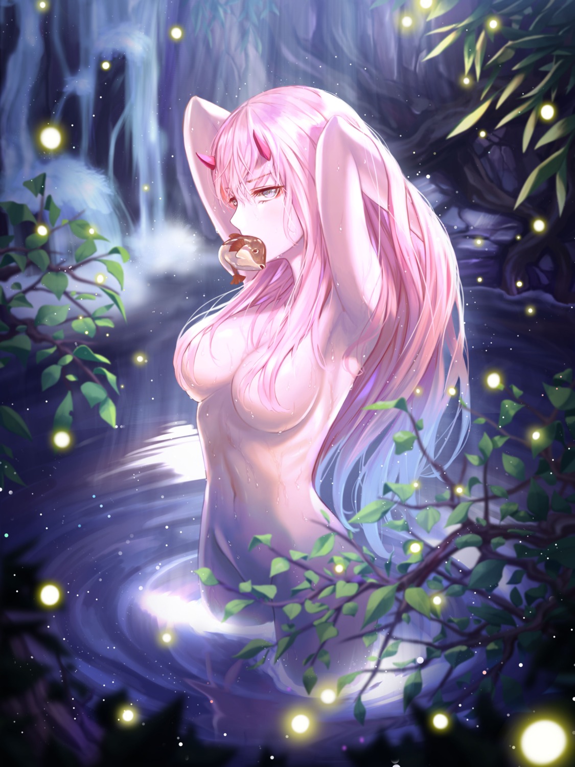 chyopeuteu darling_in_the_franxx horns naked wet zero_two_(darling_in_the_franxx)