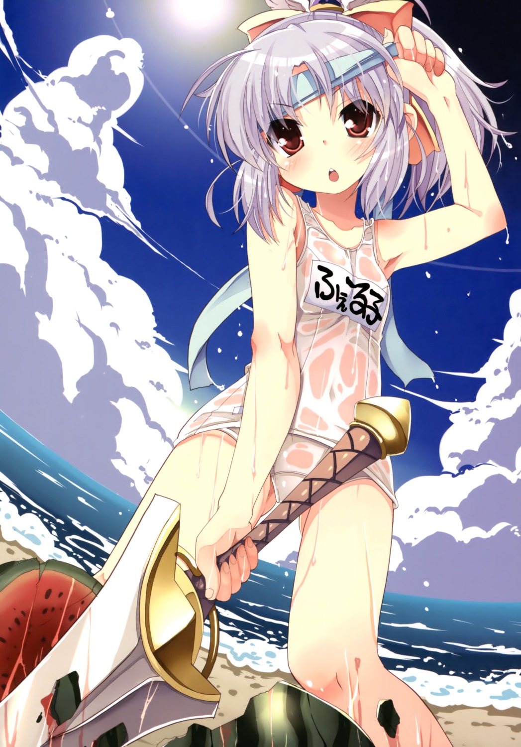 loli school_swimsuit see_through swimsuits sword tsurugi_hagane valkyrie_works wet_clothes
