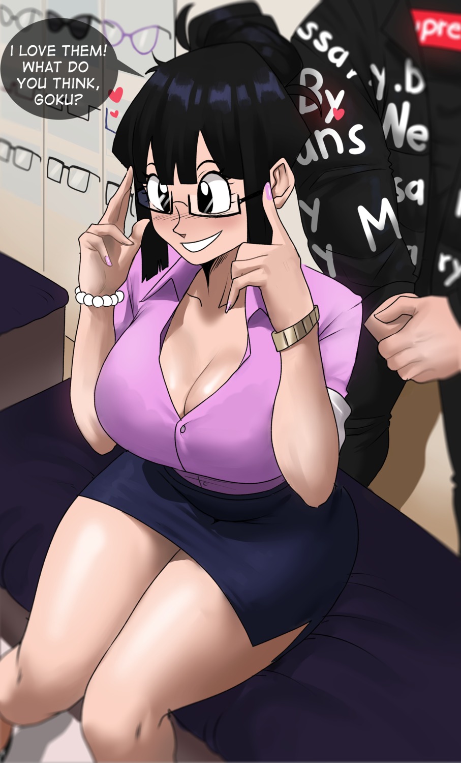 chi_chi cleavage dragon_ball dragon_ball_z dress_shirt echo_saber megane open_shirt