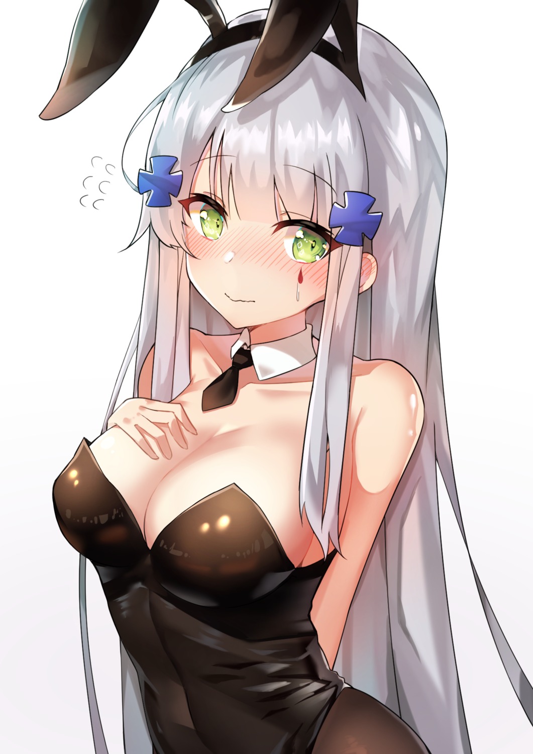 animal_ears breast_hold bunny_ears bunny_girl cleavage girls_frontline hk416_(girls_frontline) meow_nyang pantyhose