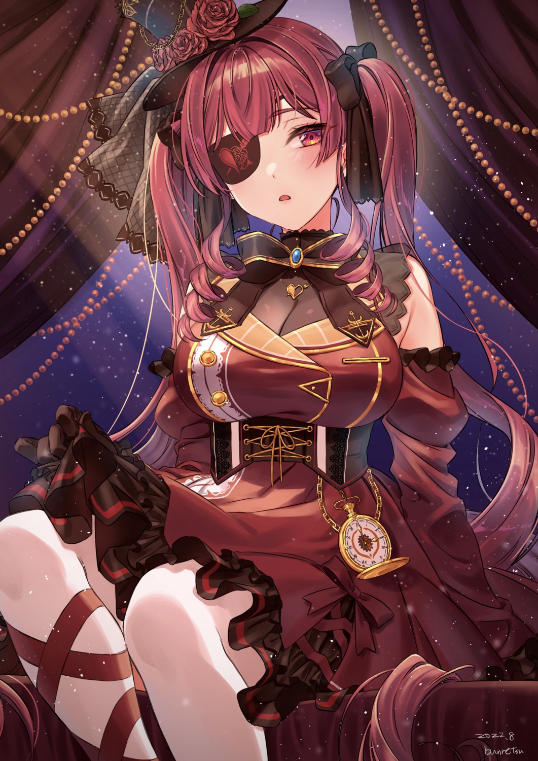 bun_(jewd5385) eyepatch gothic_lolita hololive houshou_marine lolita_fashion see_through