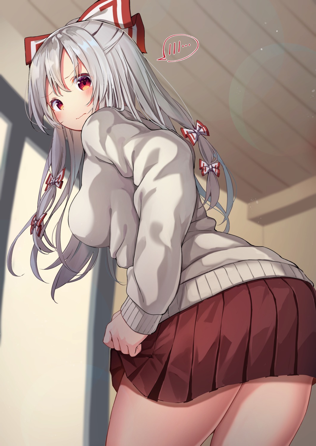 ass fujiwara_no_mokou mamemochi seifuku skirt_lift sweater touhou