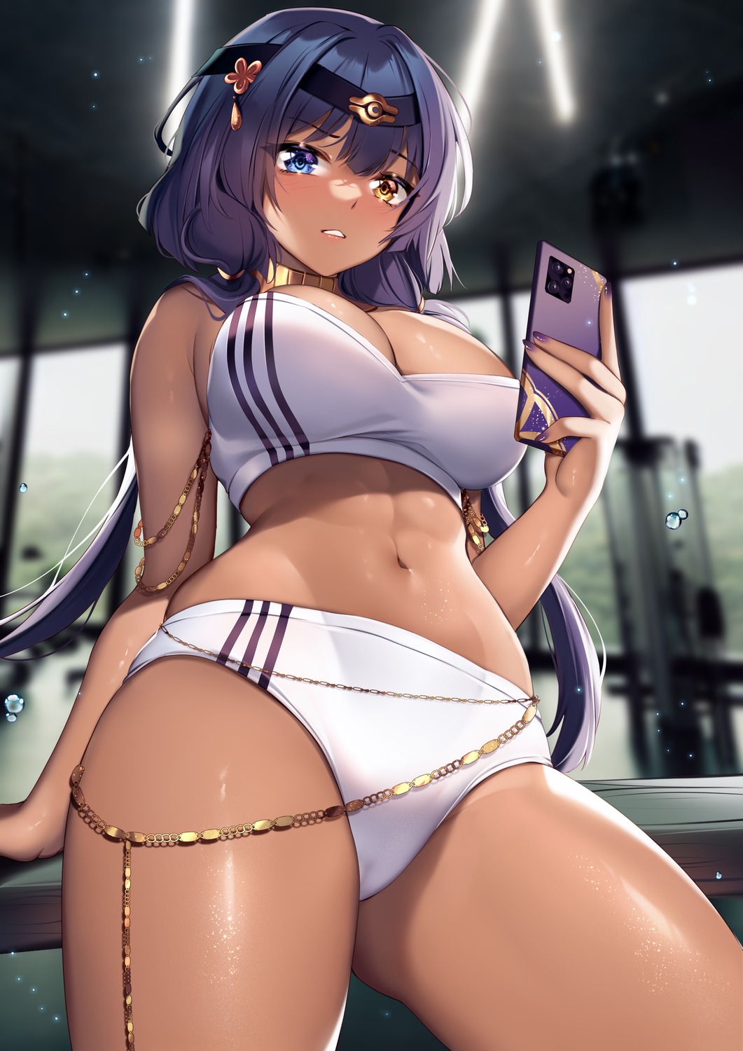 cameltoe candace genshin_impact gym_uniform heterochromia squchan