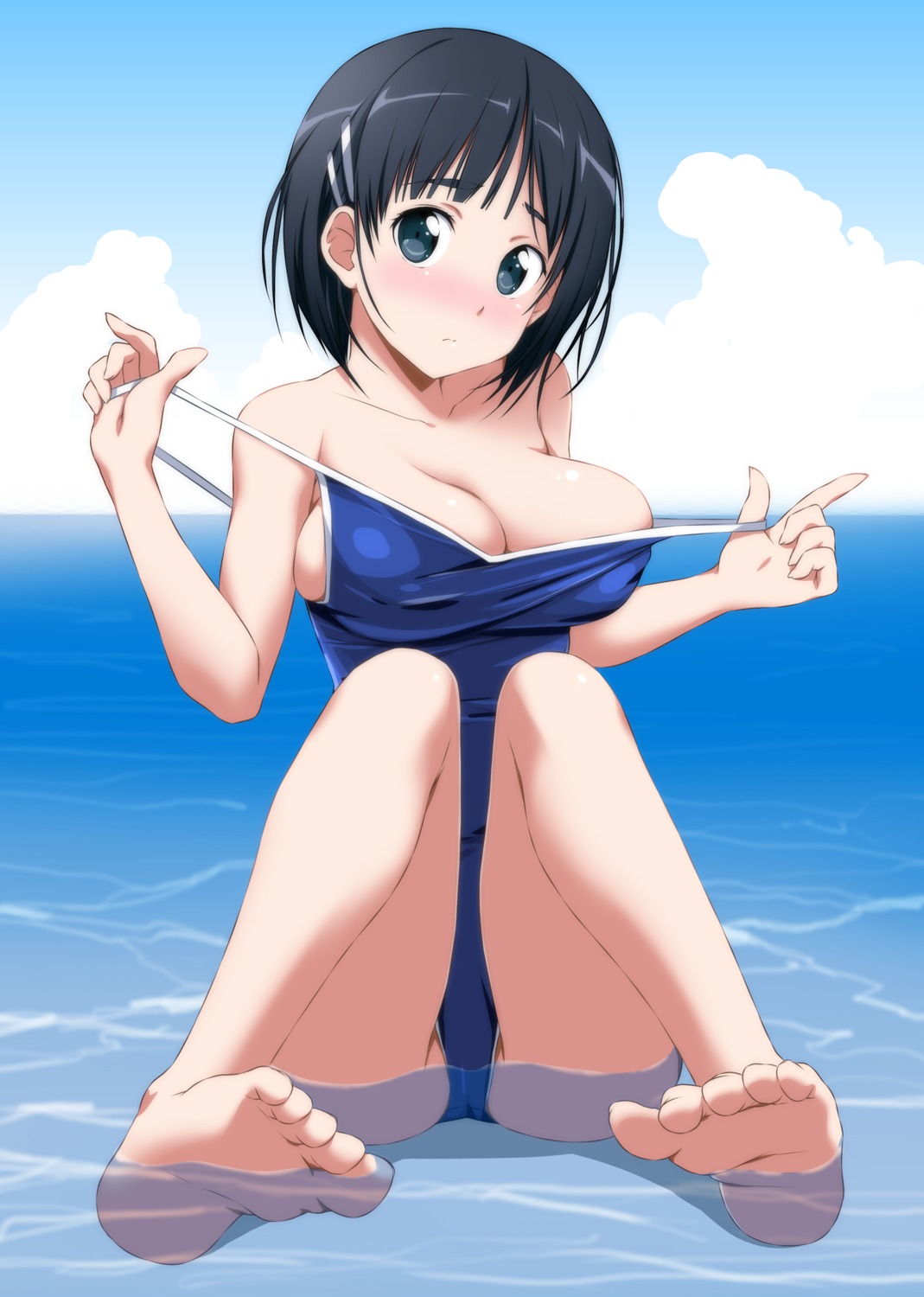 cleavage feet kirigaya_suguha nori_tamago school_swimsuit swimsuits sword_art_online undressing wet