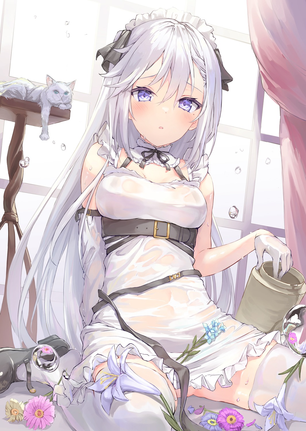 maid neko parfait_fate see_through thighhighs wet_clothes