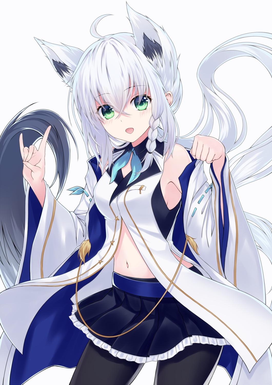 animal_ears azur_lane hajika hololive hololive_gamers kitsune pantyhose shirakami_fubuki skirt_lift tail