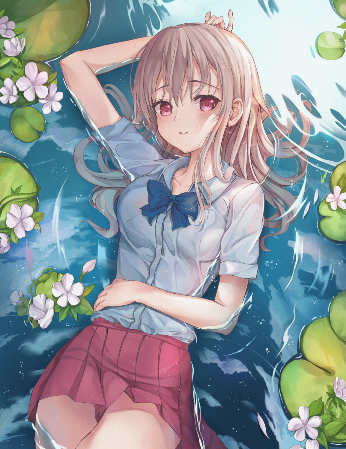 lime_namu see_through seifuku skirt_lift wet wet_clothes