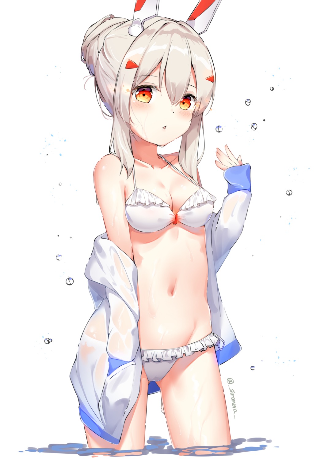 ayanami_(azur_lane) azur_lane bikini open_shirt see_through shironora swimsuits wet wet_clothes