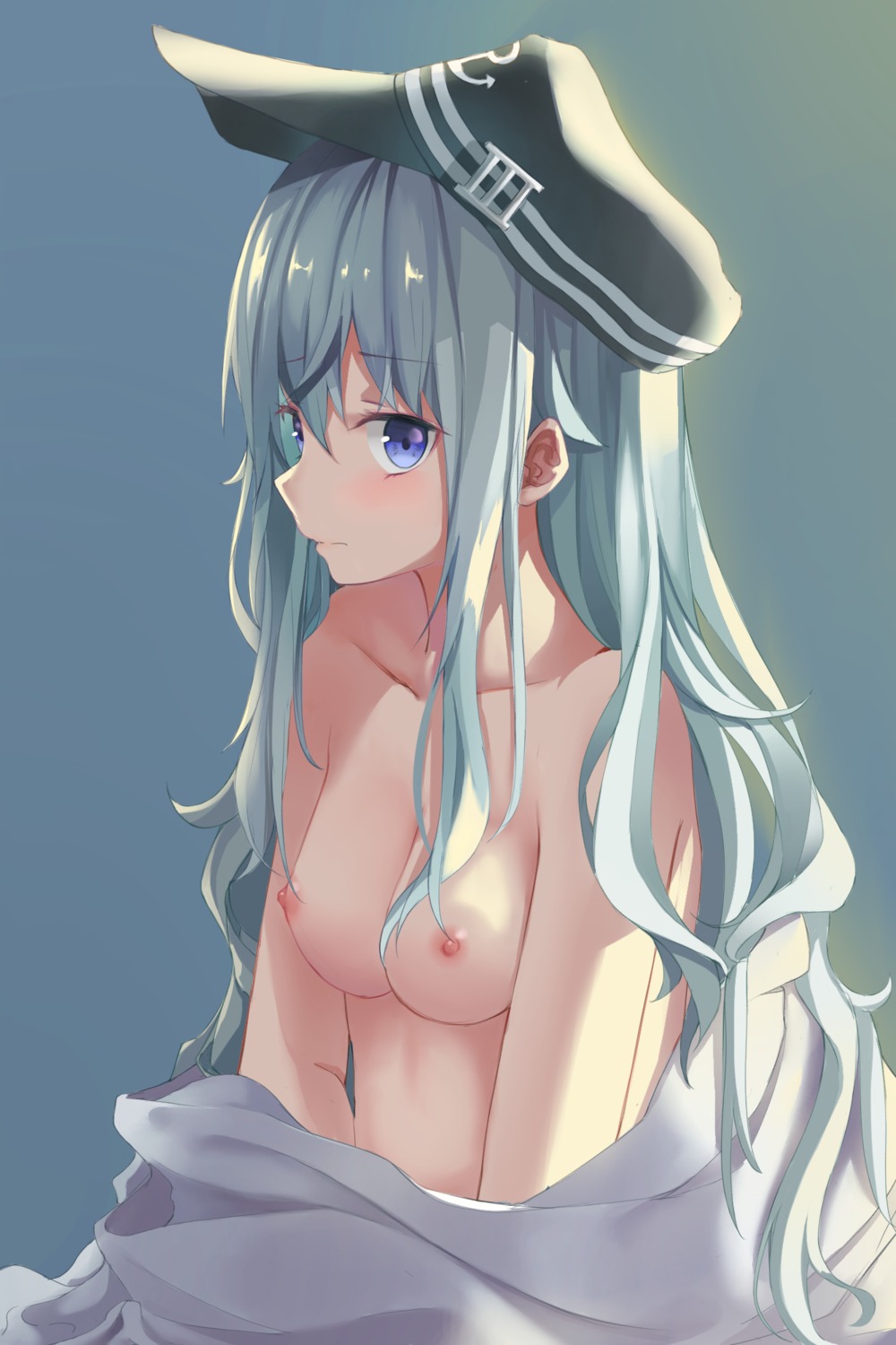 amco hibiki_(kancolle) kantai_collection nipples sheets topless