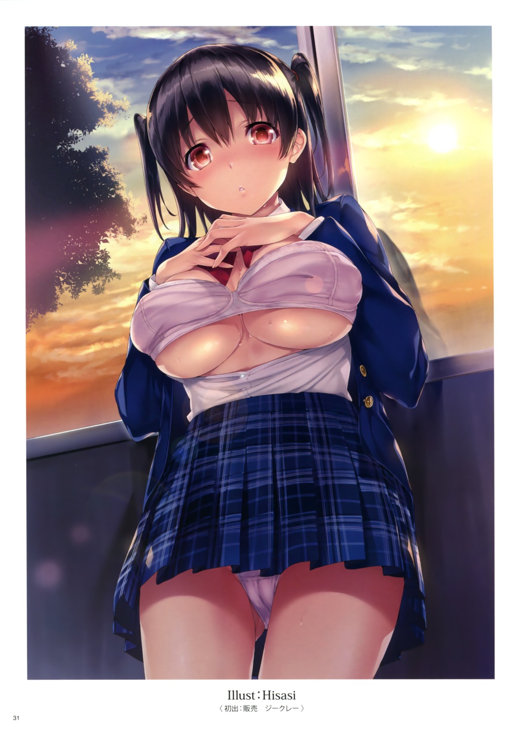 bra breast_hold cameltoe cleavage hisasi k-books open_shirt pantsu seifuku underboob wet_clothes