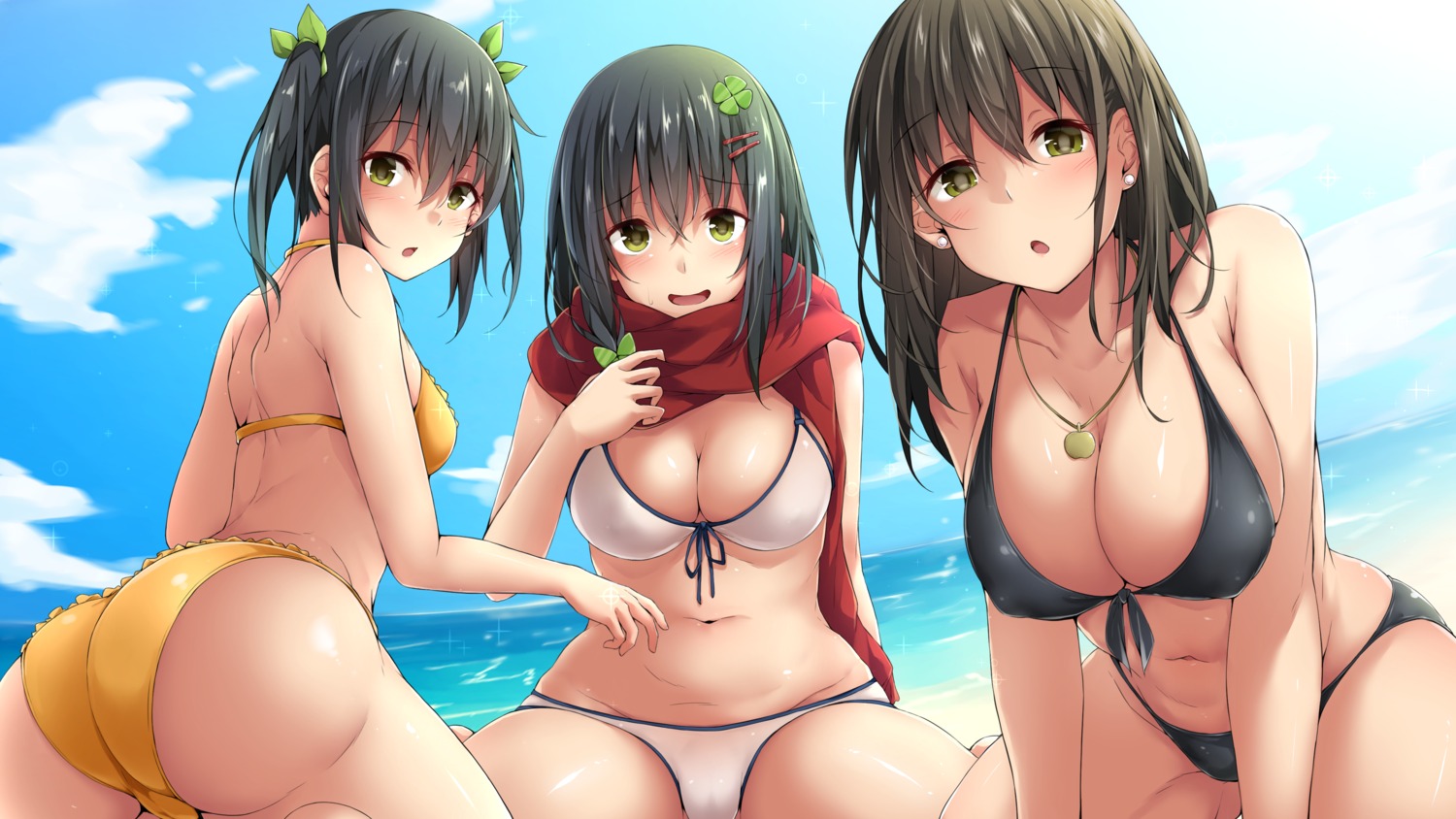 ass bikini cameltoe cleavage erect_nipples hitoi natsume_konoha natsume_minori natsume_nae swimsuits wallpaper