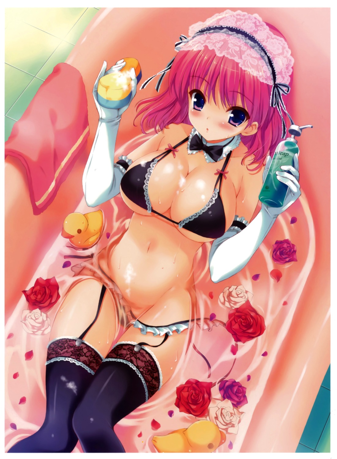 bathing bra cleavage garter_belt lingerie ohara_tometa pantsu stockings thighhighs wet