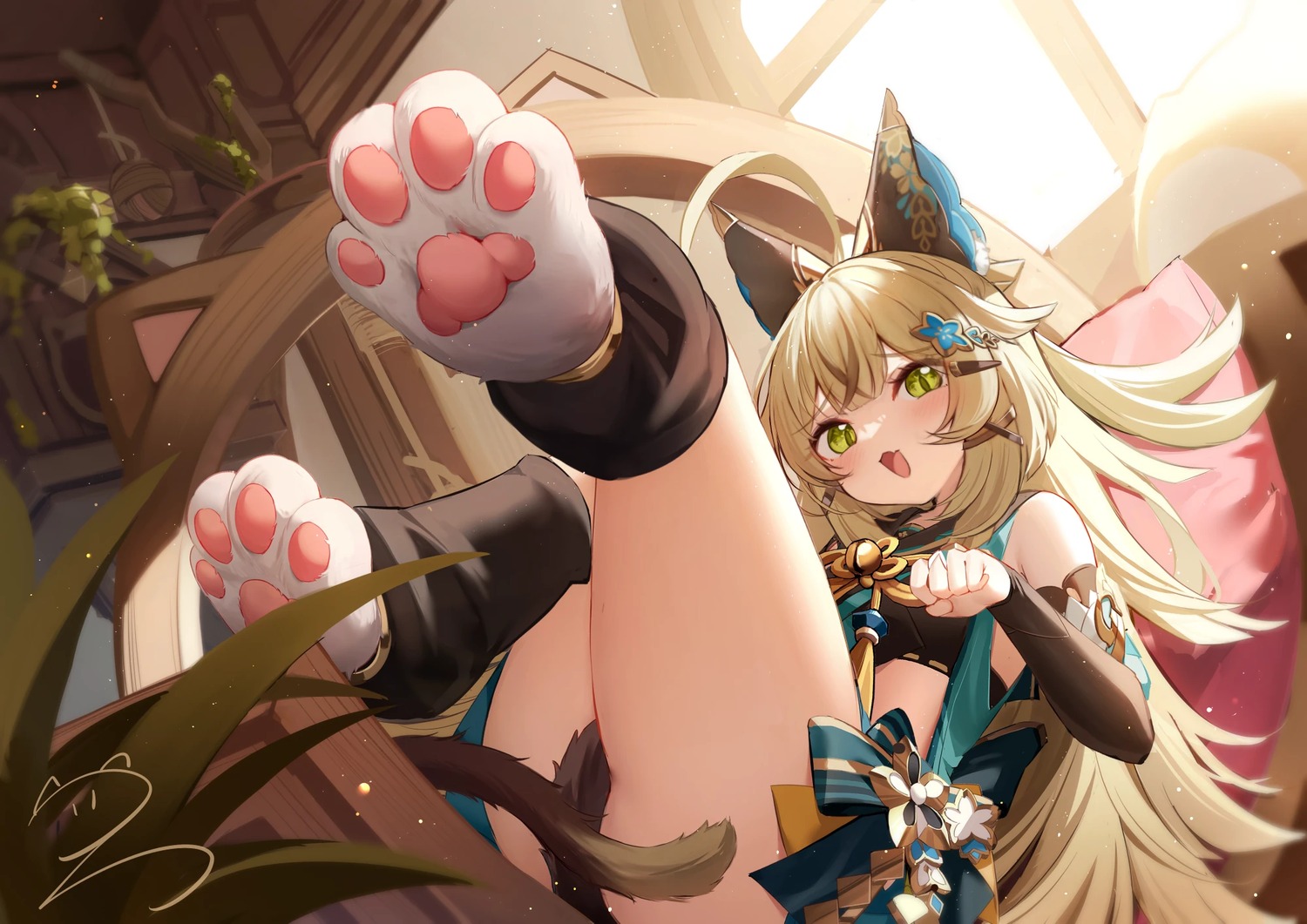 animal_ears genshin_impact japanese_clothes kirara_(genshin_impact) nahaki nekomimi tail