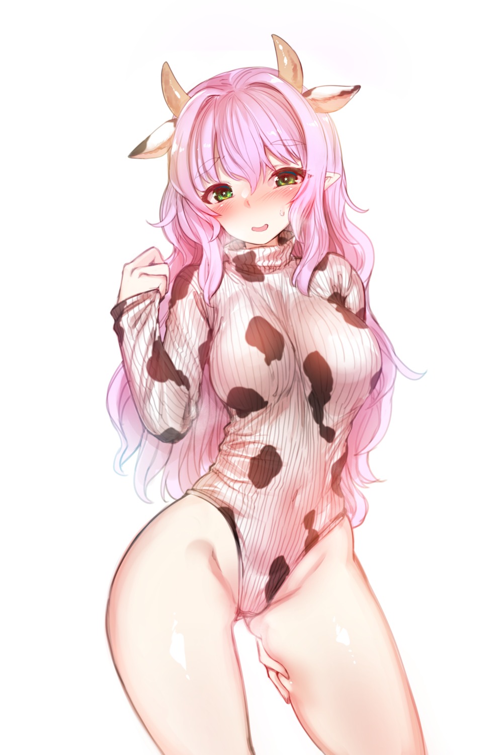 animal_ears harigane_shinshi horns leotard pointy_ears sweater