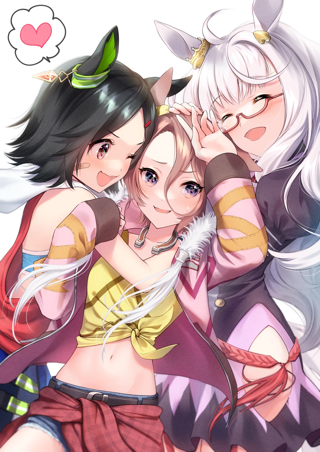 animal_ears bandaid biwa_hayahide_(umamusume) megane mikazuki_mika narita_taishin_(umamusume) uma_musume_pretty_derby uniform winning_ticket_(umamusume)