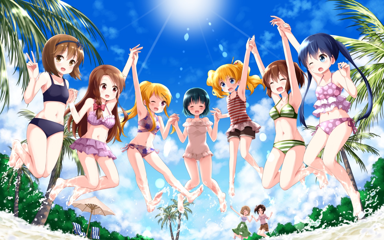 alice_cartelet bikini cleavage feet higurashi_kana inokuma_youko karasuma_sakura kin-iro_mosaic komichi_aya kujou_karen kuzehashi_akari matsubara_honoka oomiya_shinobu swimsuits tsurukou wet