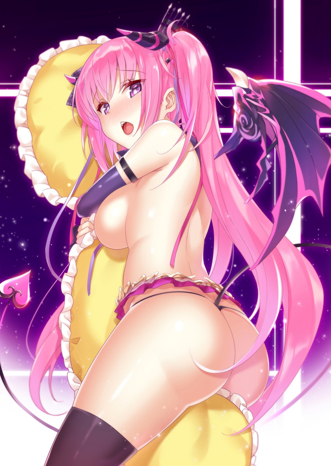anneliese artist_revision ass breast_hold horns kimagure_temptation oyukikeiho pantsu tail thighhighs thong topless wardrobe_malfunction wings