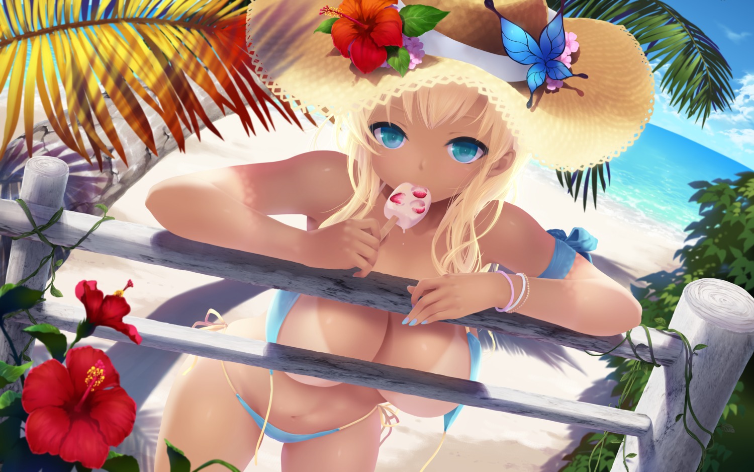 bikini boku_wa_tomodachi_ga_sukunai breasts cait kashiwazaki_sena swimsuits tan_lines wardrobe_malfunction