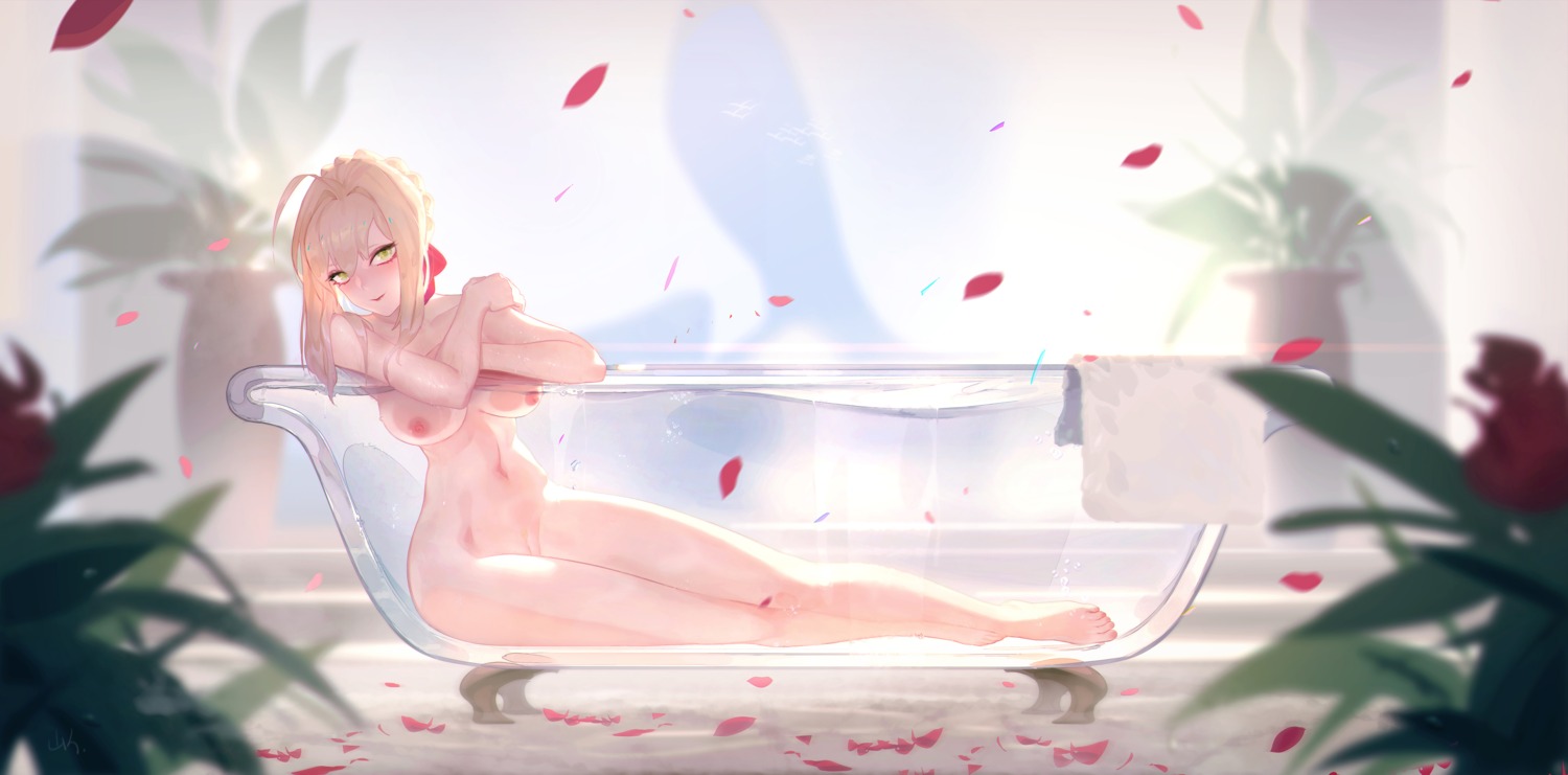 bathing fate/grand_order konghai_shanren naked nipples pussy saber_extra wet