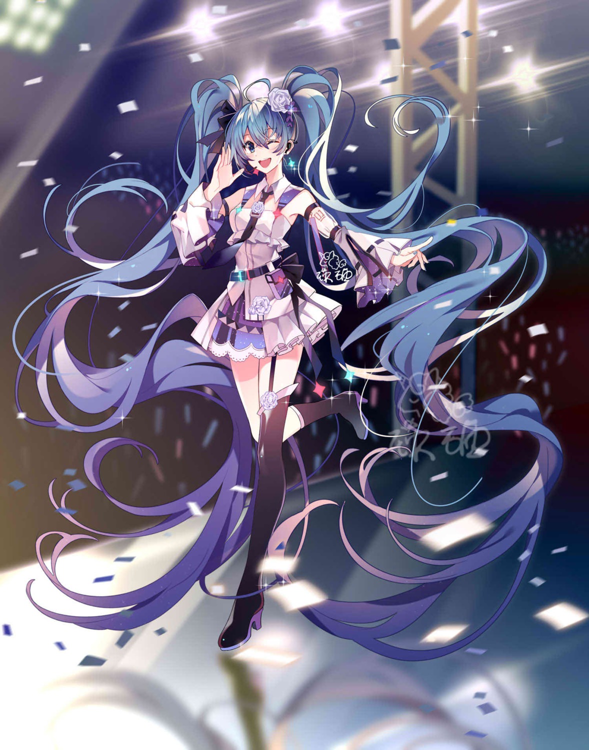 akira_(ying) hatsune_miku heels stockings tattoo thighhighs vocaloid