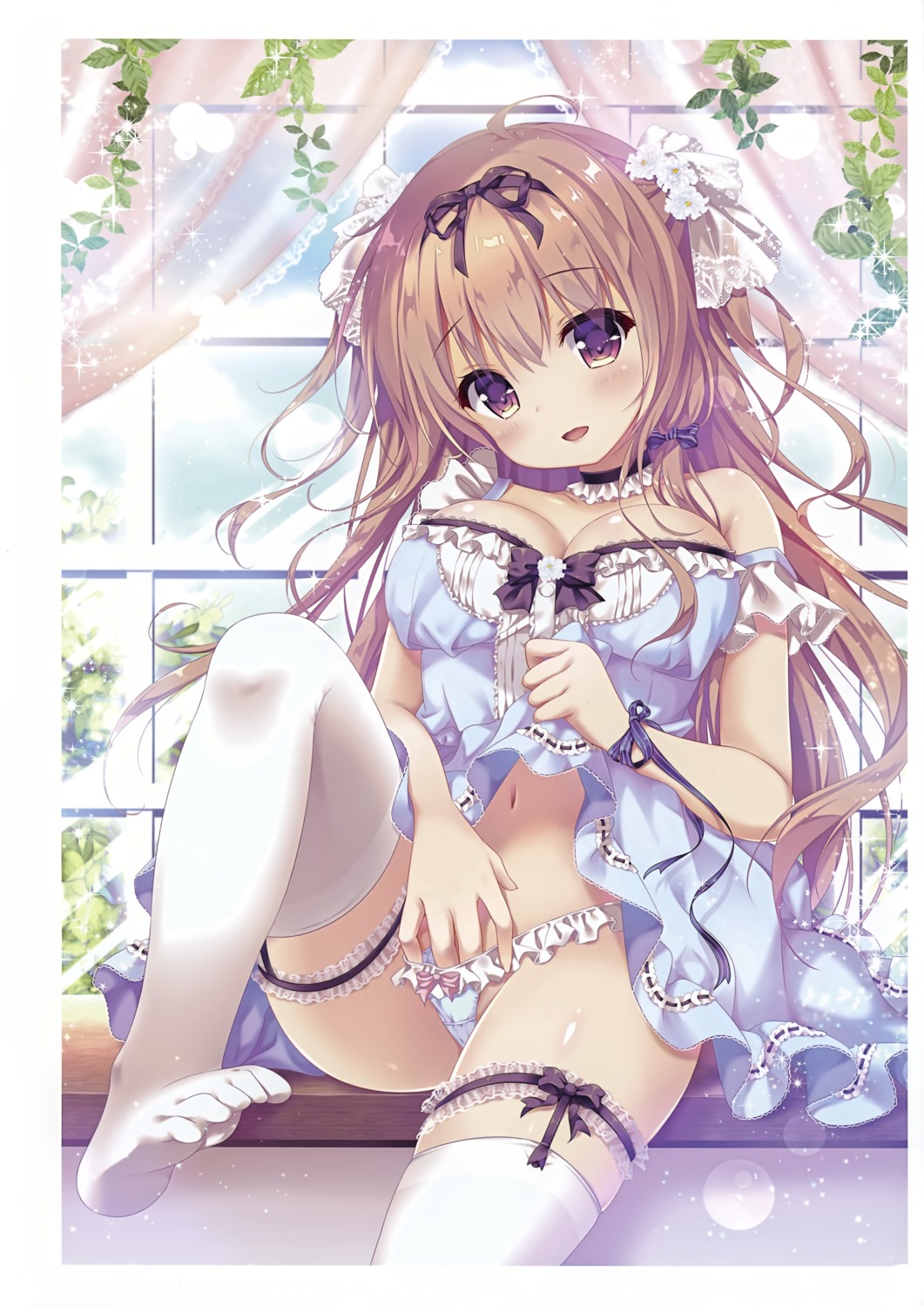 cleavage dress feet garter kino masturbation pantsu skirt_lift stockings thighhighs