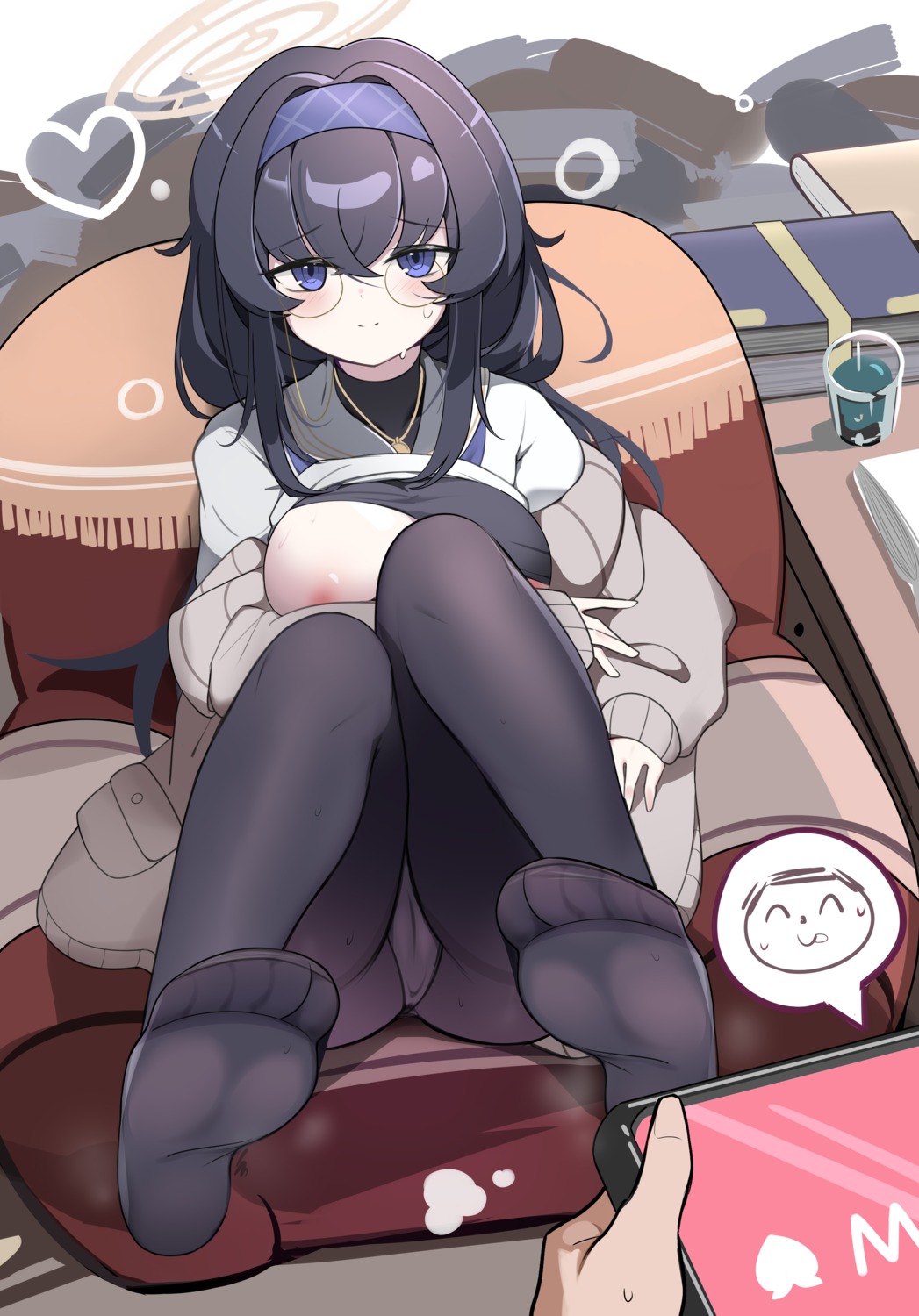 areola blue_archive cameltoe feet fengqun halo kozeki_ui megane no_bra pantsu pantyhose seifuku shirt_lift sweater thong