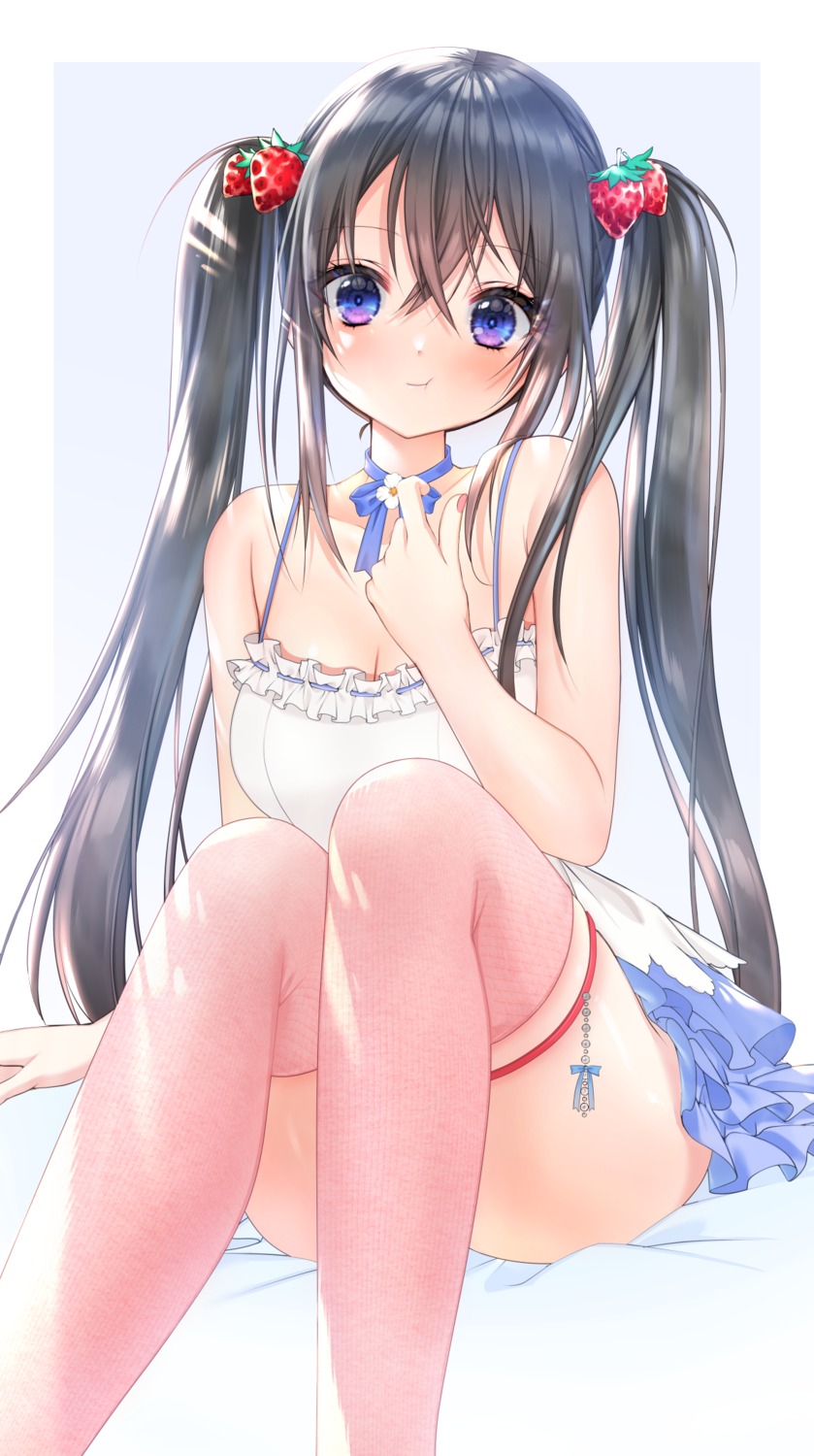 garter no_bra skirt_lift thighhighs yoruhoshi_owl