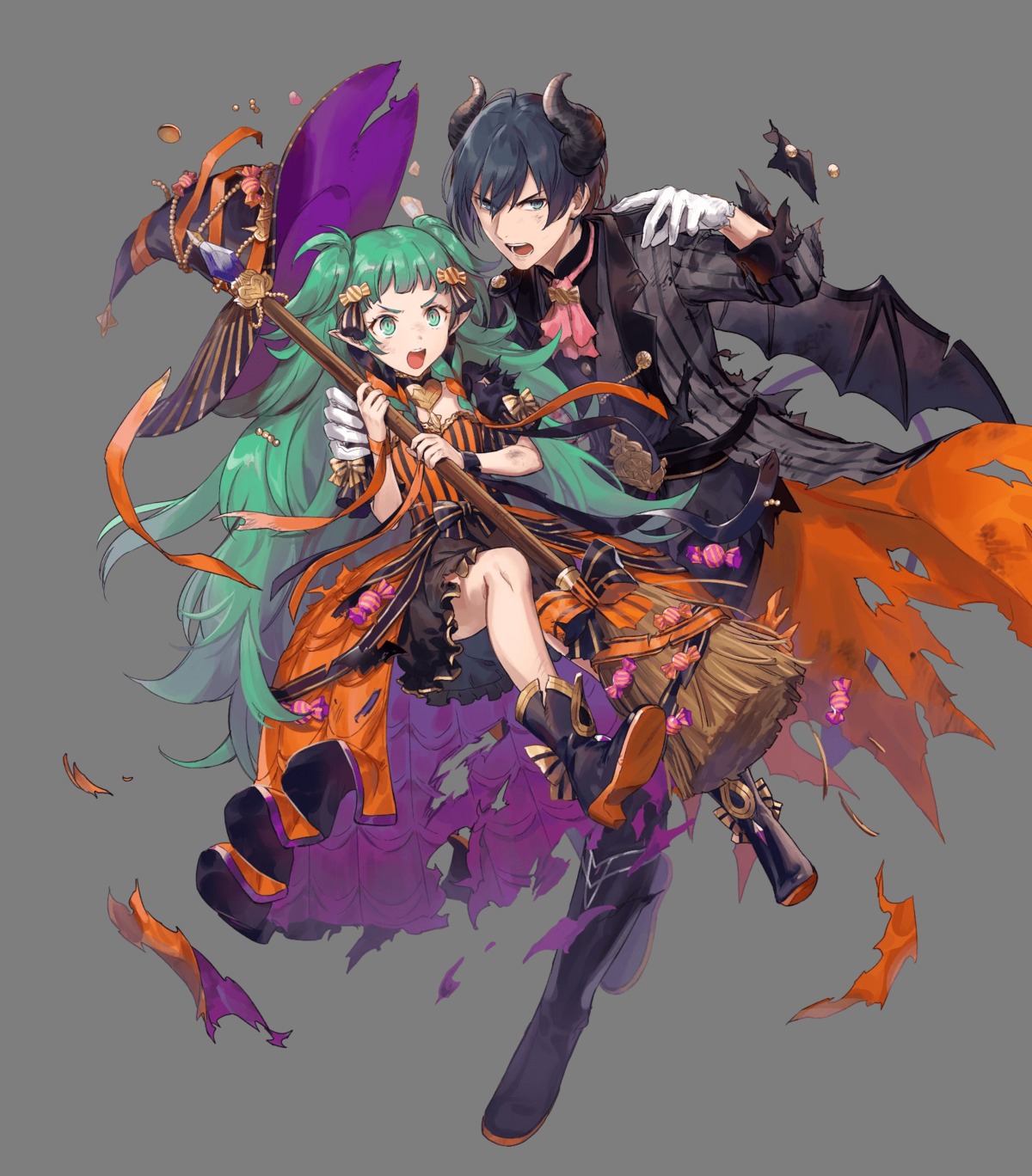 azu-taro byleth_(fire_emblem) devil fire_emblem fire_emblem_three_houses halloween heels horns nintendo pointy_ears skirt_lift sothis tail torn_clothes wings witch