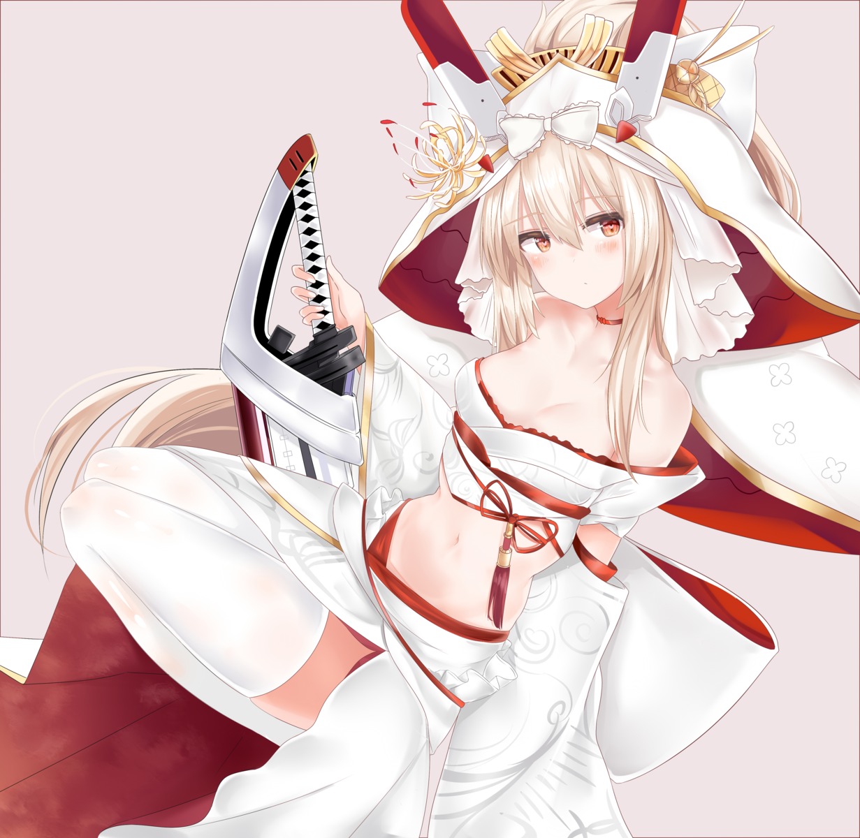 ayanami_(azur_lane) azur_lane cleavage japanese_clothes ru_zhai sword thighhighs