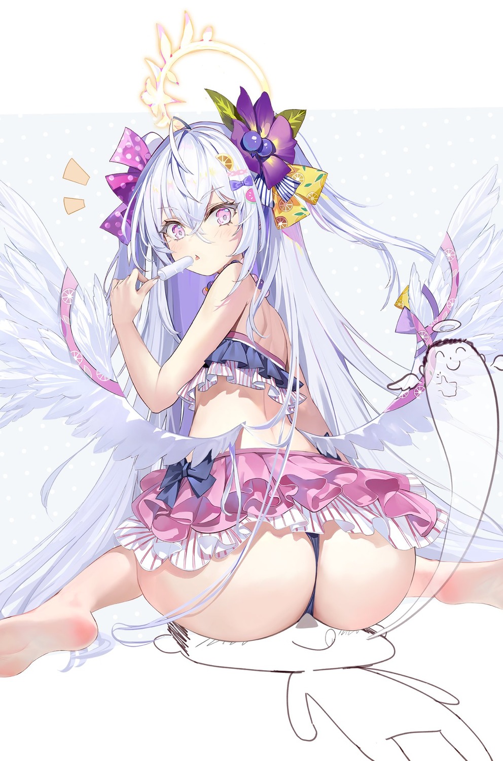 angel ass bikini blue_archive feifeifeihai loli shirasu_azusa skirt_lift swimsuits thong wings