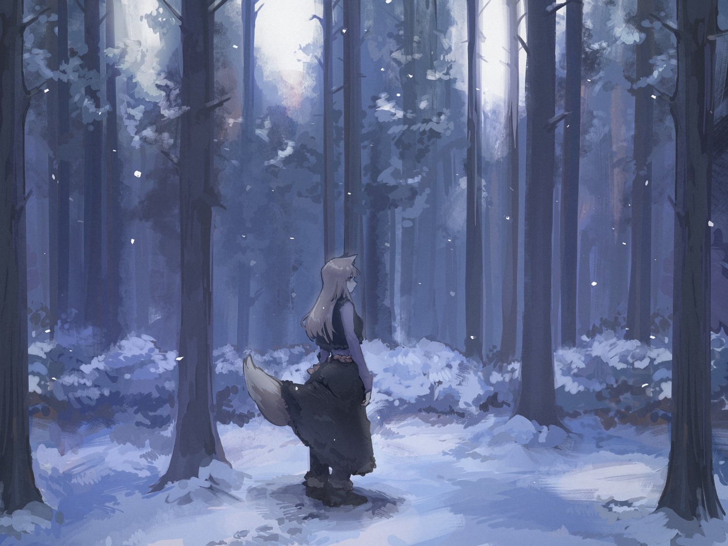 animal_ears dress holo landscape osu5i skirt_lift spice_and_wolf tail