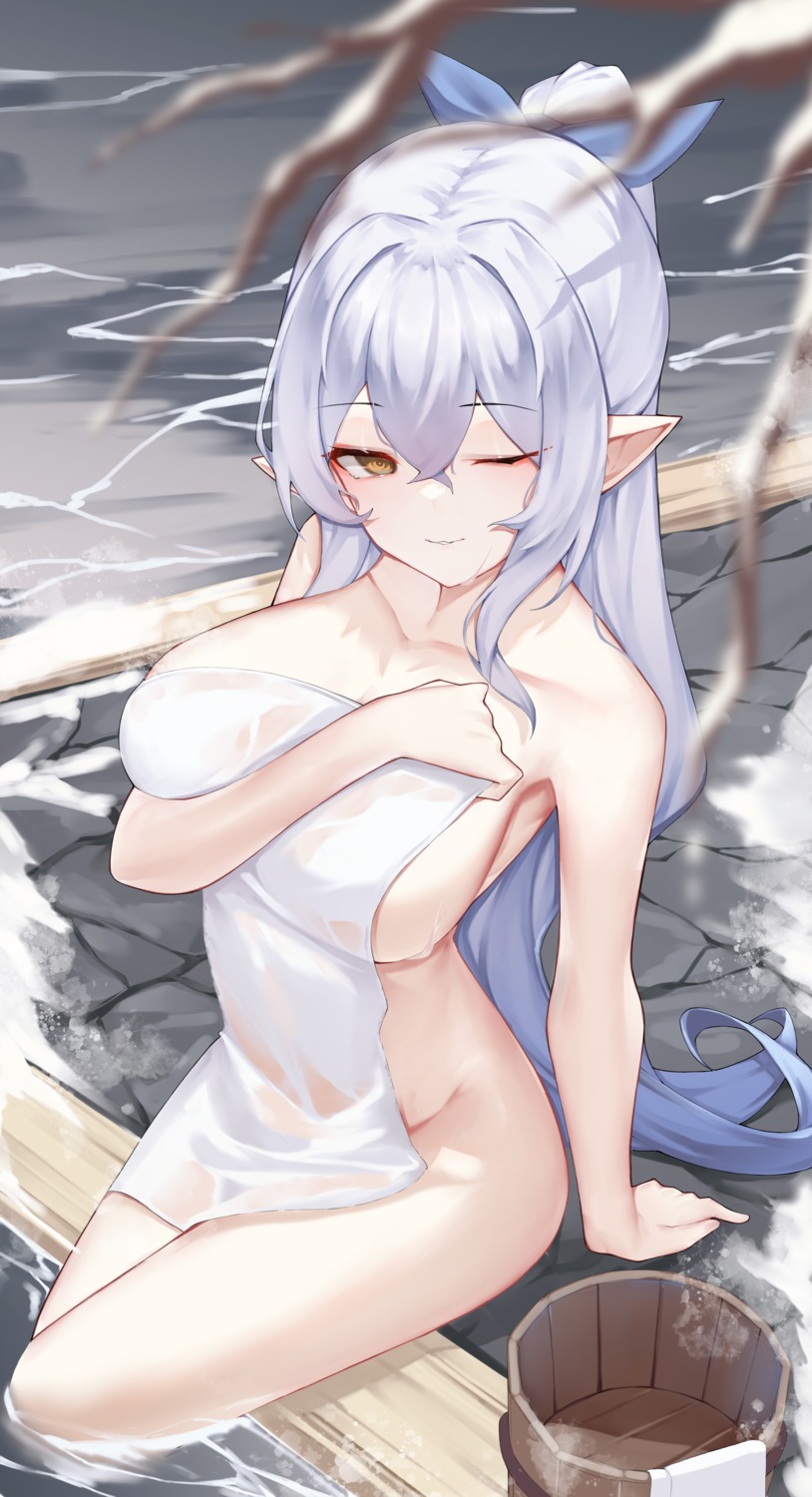 aoria chaperina_philosys naked onsen pointy_ears see_through towel wet