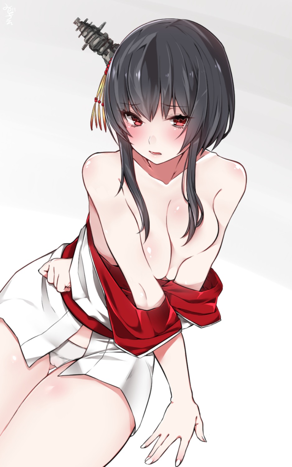 breast_hold breasts cameltoe kantai_collection mitsudoue no_bra open_shirt pantsu undressing yamashiro_(kancolle)